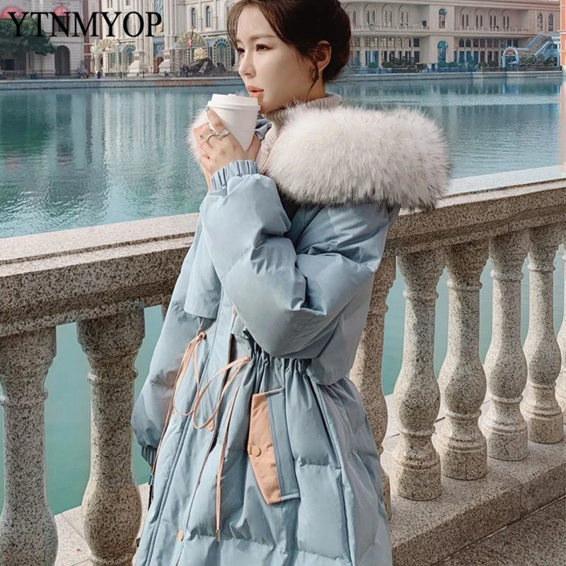 

Parkas Fashion Winter Women Long Thicken Warm Coats Cotton Padded Clothing Female Large Fur Hooded High Street Jackets YTNMYOP