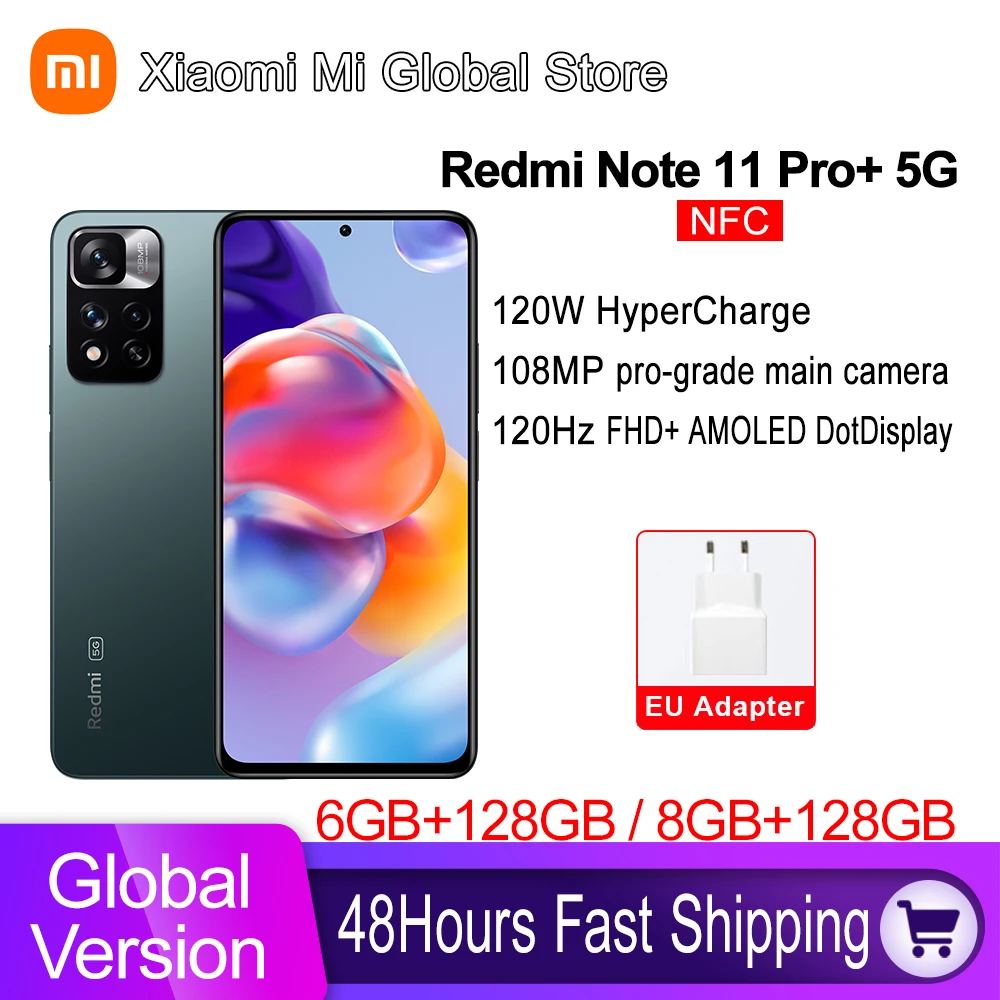 Global Version Xiaomi Redmi Note 11 Pro+ 5G Plus Smartphone Dimensity 920 120W HyperCharge 120Hz AMOLED Display NFC 108MP Camera