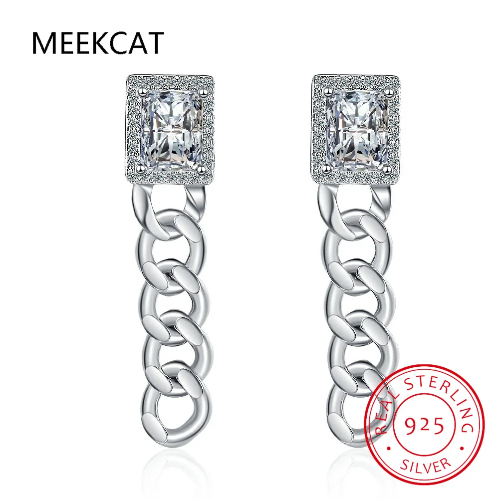 D VVS1 Кубинские серьги-цепочки изумрудной огранки с муассанитом s925 серебряные