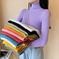 2021 new womens autumn winter turtleneck pullovers sweater woman primer shirt long sleeve short slim fit tight jumper top s