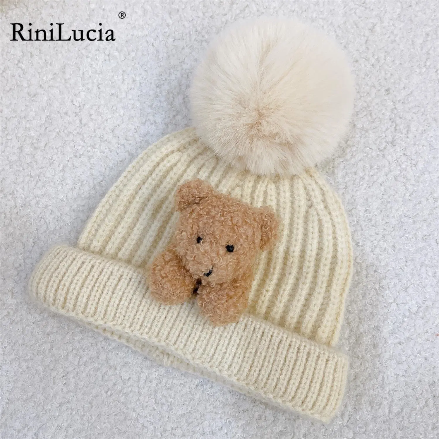 

RiniLucia Warm Baby Winter Cartoon Hats for Kids Children Knitted Baby Boy Cap Kids Baby Girls Hat Baby Bonnet Cute Fashion