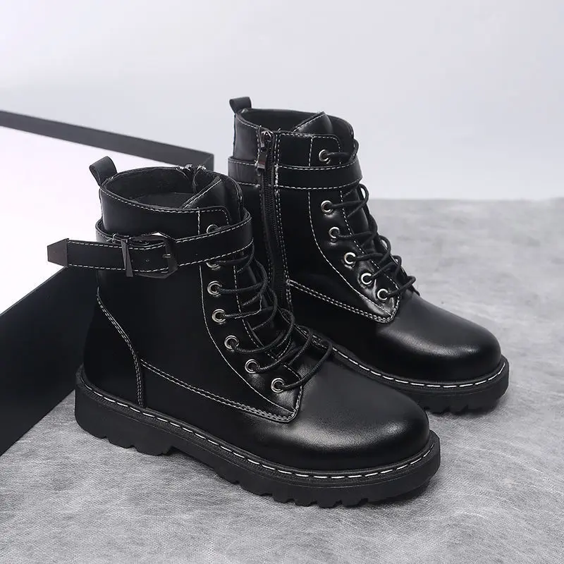 

Botas Women Motorcycle Ankle Boots Wedges Female Lace Up Platforms Spring Black Leather Shoes Woman 2022 Botas Mujer E293