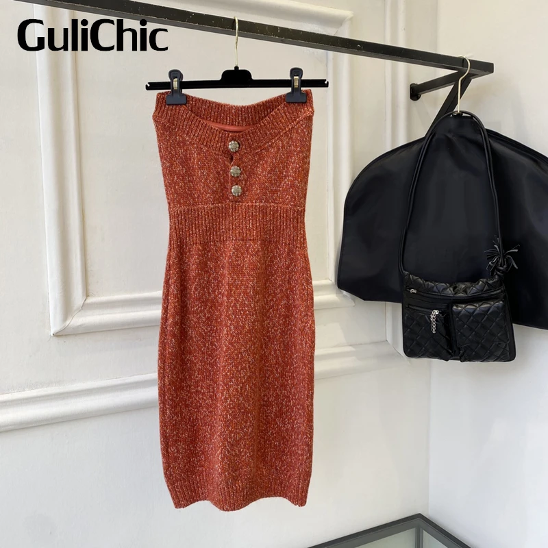 

12.5 GuliChic Women Elegant Temperament Sexy Slash Neck Off Shoulder Slim Stretch Cashmere Knitted Dress