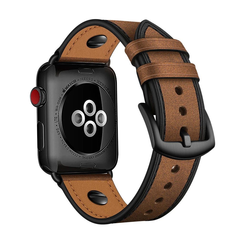 Horse strap Real Leather Loop Bracelet Belt Band for Apple Watch SE 7654 42MM 38MM 44MM 40MM on Smart iWatch 3 Watchband 45mm