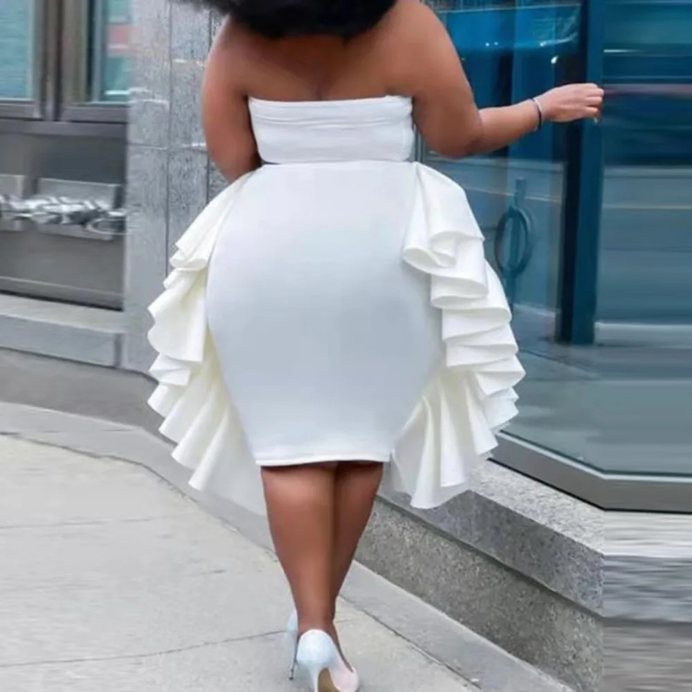 Plus Size Large Women's Dress Autumn White Temperament Commuter Bra Skirt Two Piece Set Solid Color Suit