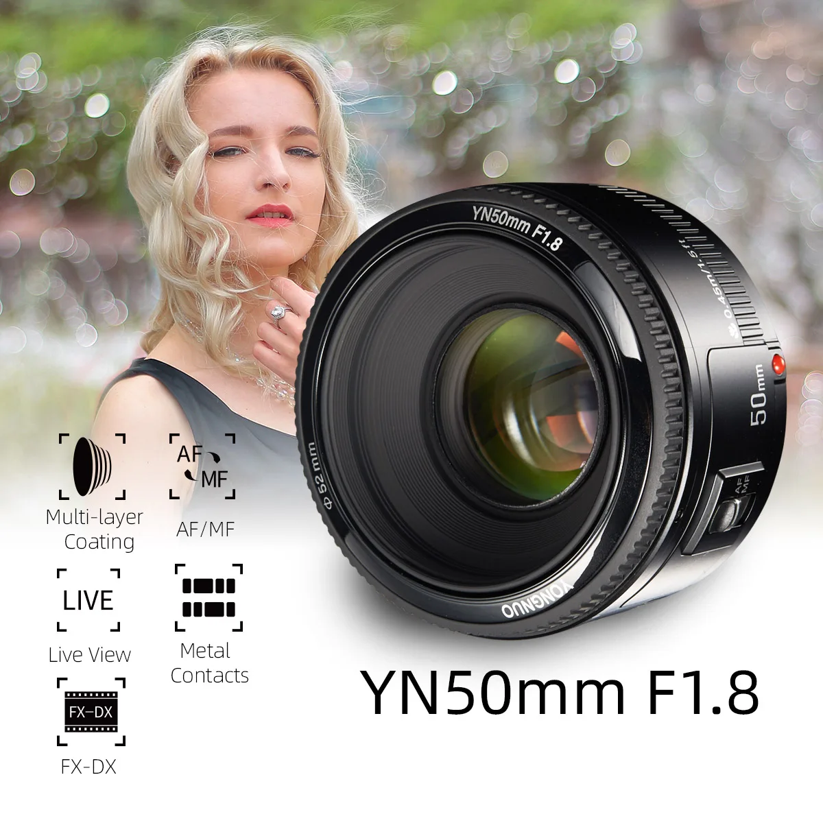 

YONGNUO YN50mm F1.8 Large Aperture Auto Focus Small Camera Lens With Super Bokeh Effect For Canon EOS 70D 5D3 600D DSLR Camera
