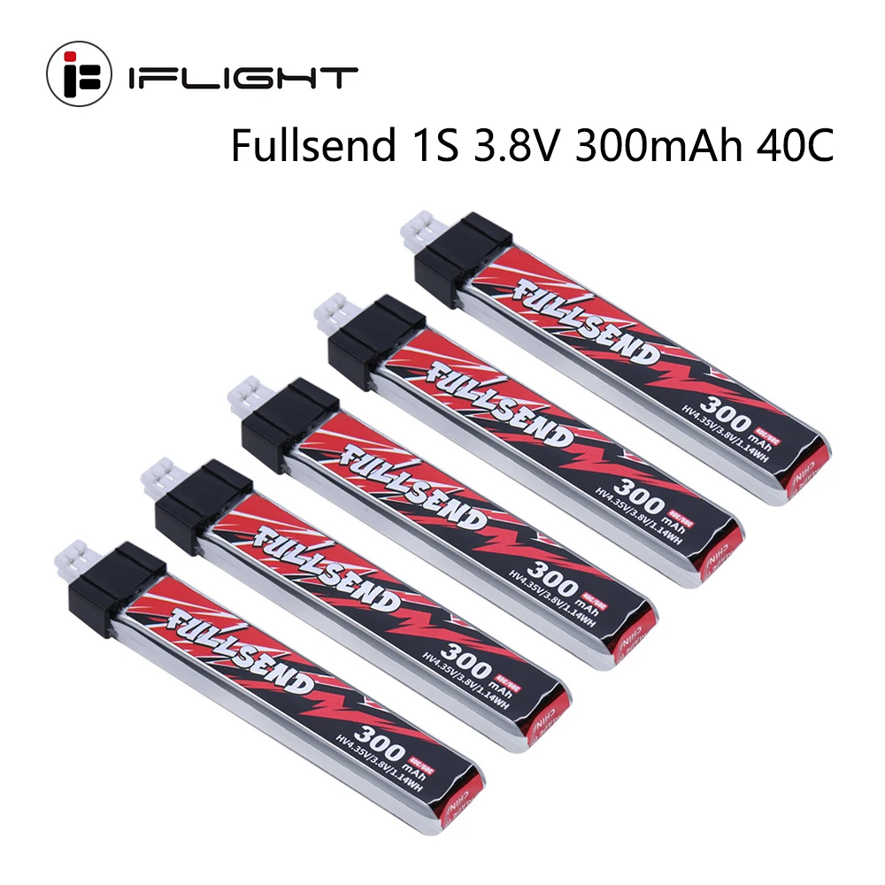 

iFlight Fullsend 1S HV4.35V 3.8V 300mAh 40C Lipo Battery with JST-PH2.0 Charge Plug for RC FPV Racing Drone part （5pcs ）