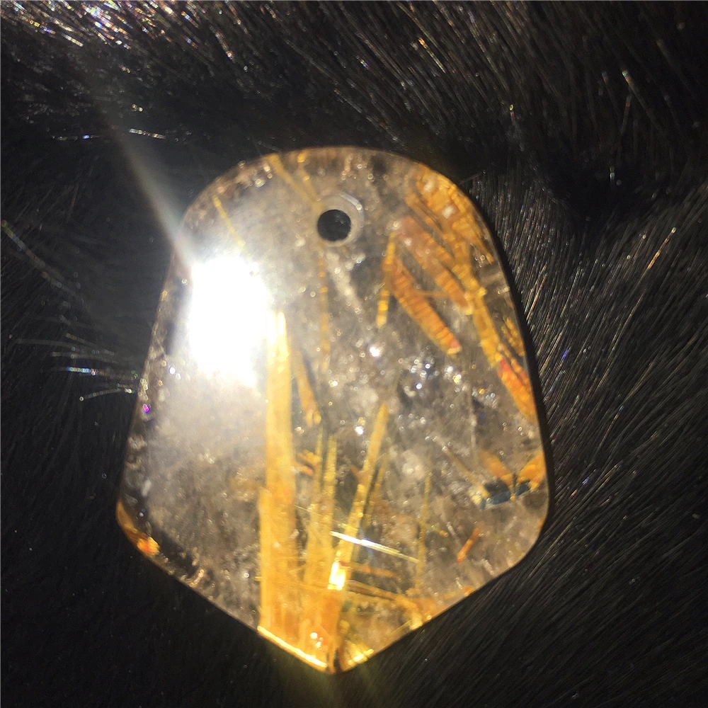 

Natural Gold Rutilated Hair Quartz Crystal Original Style Amulet Titanium Charm Gems Healing Pendant Wicca Dangle Meditation