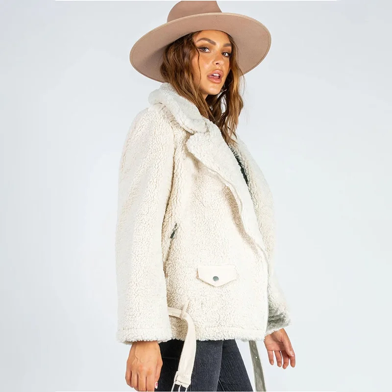 

2023 Europe and the United States Autumn and Winter Lapel Solid Color Cardigan Mid-length Zipper Jacket Casual Cashmere Coat Fem
