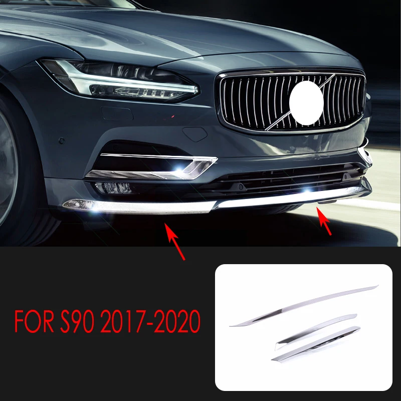 

Аксессуары для Volvo S90 2017 2018 2019 2020 хромированный передний бампер из нержавеющей стали защитная литьевая крышка отделка 3 шт.