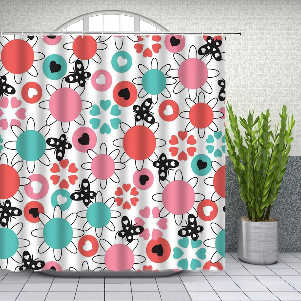 Цветочная занавеска для душа яркий цветочный узор с красочными цветами