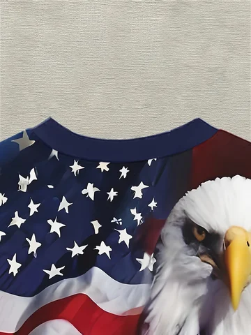 Мужская футболка с рисунком патриотического орла - повседневная одежда с 3D принтом американского флага и круглым вырезом из полиэстера, повседневная одежда стандартной посадки