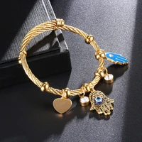 stainless steel turkish lucky fatima hand evil eye heart adjustable bracelets for women religious jewelry
