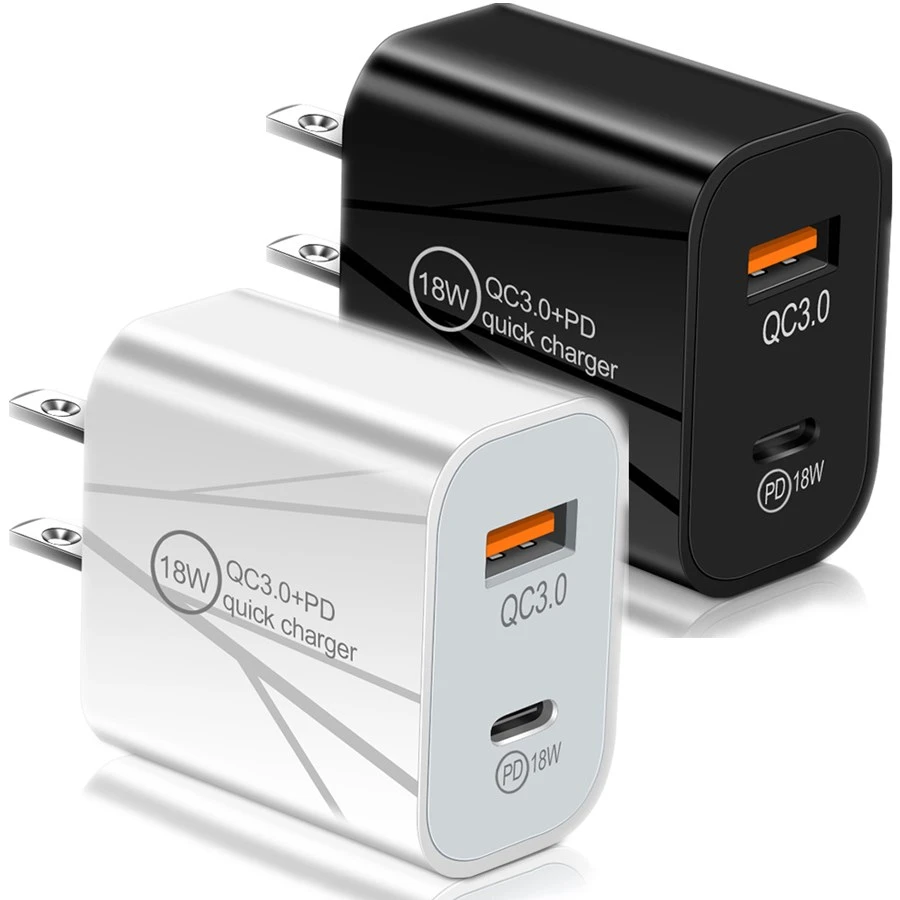 

100pcs/lot Quick Charging 18W -12W Dual Ports PD Wall Charger Portable Type c Power Adapters For Samsung s22 s20 htc lg xiaomi