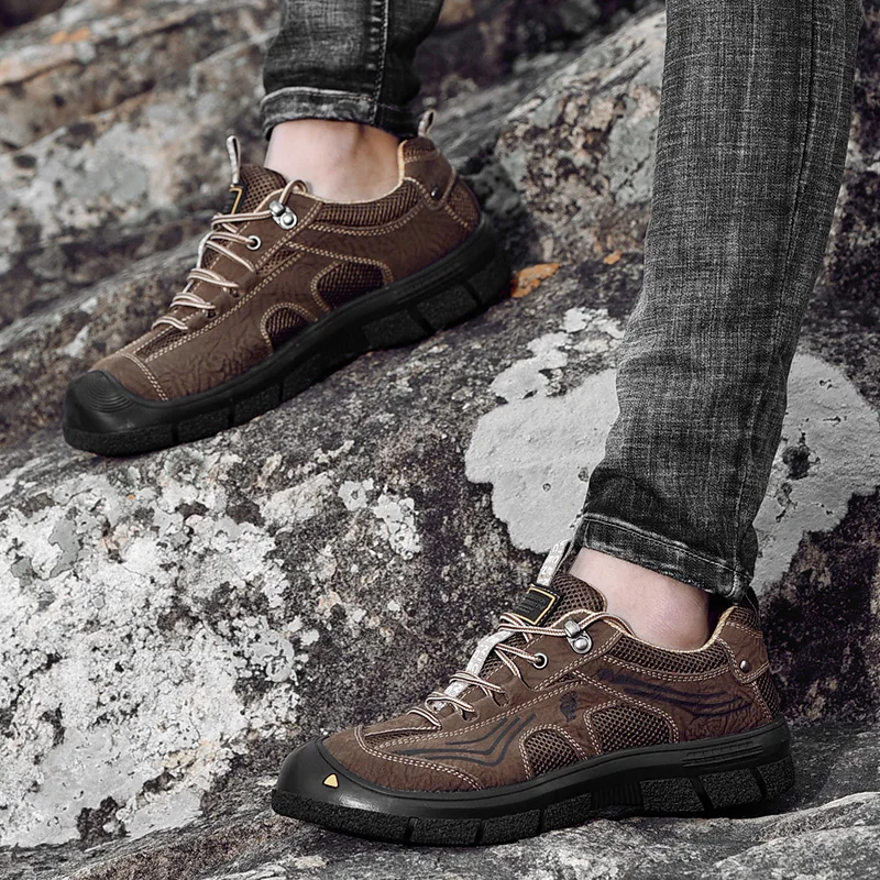 Spring Outdoor Hiking Shoes Men Breathable Trekking Sneakers Man Comfort Leather Rock Climbing Shoes Men Outventure Tourism Shoe