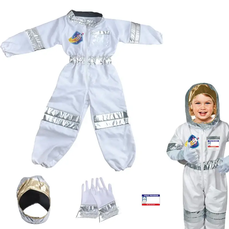 

Костюм астронавта для детей, костюм космоса на Хэллоуин для мальчиков, серебряные костюмы на Хэллоуин, летный Костюм с перчатками и головным убором для детей