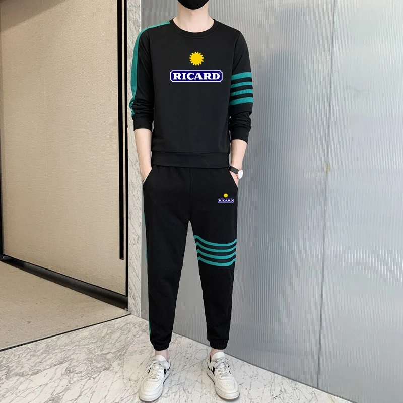 

Ricard Men's Tracksuit Set Round Neck Stamp Jogger Sportswear Casual Long Sleeves T shirts+Long Pants Suit Men Clothing