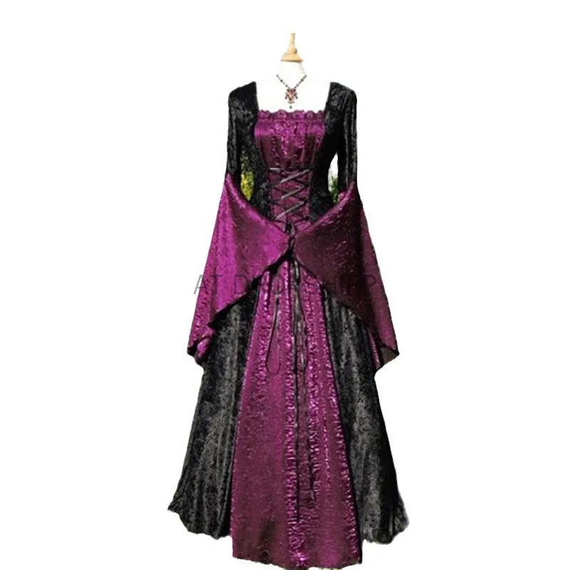 Женское платье-макси средневековое с длинным рукавом и квадратным вырезом