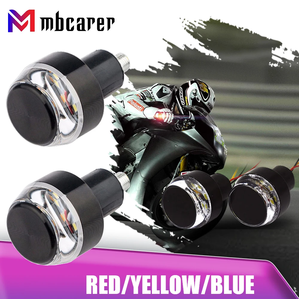 CNC Turn Signals Motorcycle LED Handle Bar End Blinker for 22mm Handlebar Amber Grip Plug Signal Light 12V Flashing Handle Bar