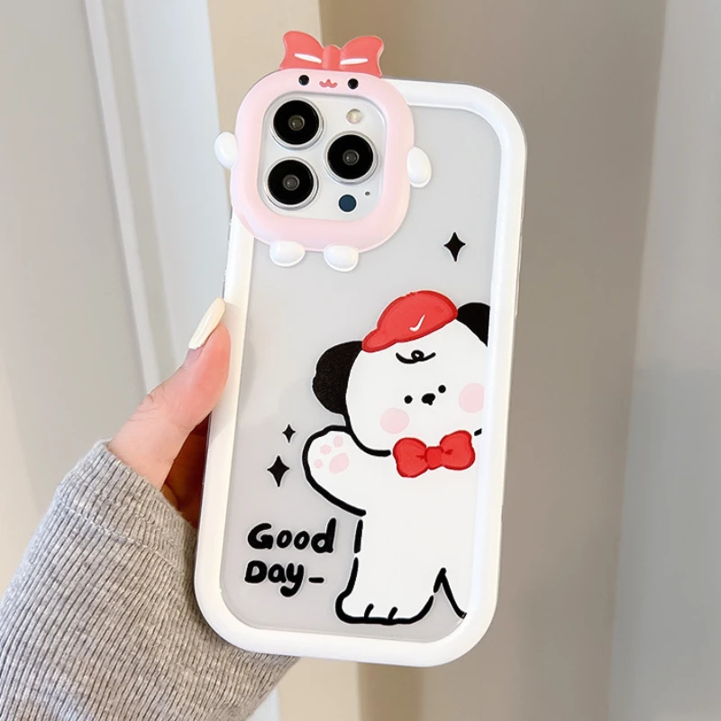 

Creative Little Monster Lucky Phone Case For iPhone 14 13 11 12 Pro Max 7 8 Plus X XR XS Cute Dog 3D Lens Protection Clear Cover