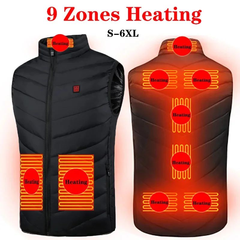 

Plus Size S-6XL Heating Vest 2/4/8/9 Zones Heated Vest Men Women Usb Heated Jacket Thermal Clothing Hunting Vest Winter Heating