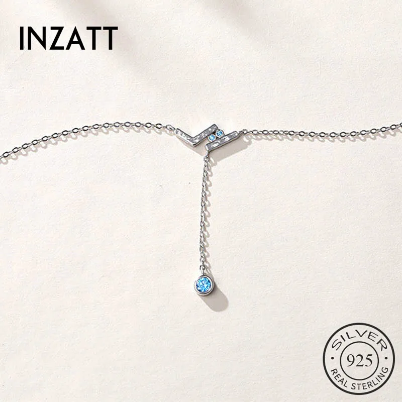 

INZATT Real 925 Sterling Silver Zircon Minimalist Tassel Pendant Choker Necklace For Fashion Women Cute Fine Jewelry Accessories