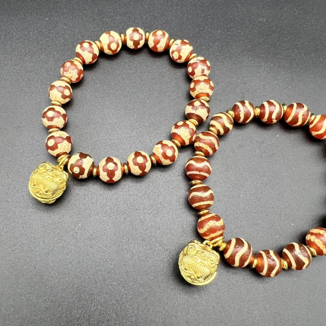 

1pcs/lot Natural Boutique Red Dzi Gold Pixiu Bell Bracelet Simple generous bright accessories gem jewelry folk-custom Lucky taki