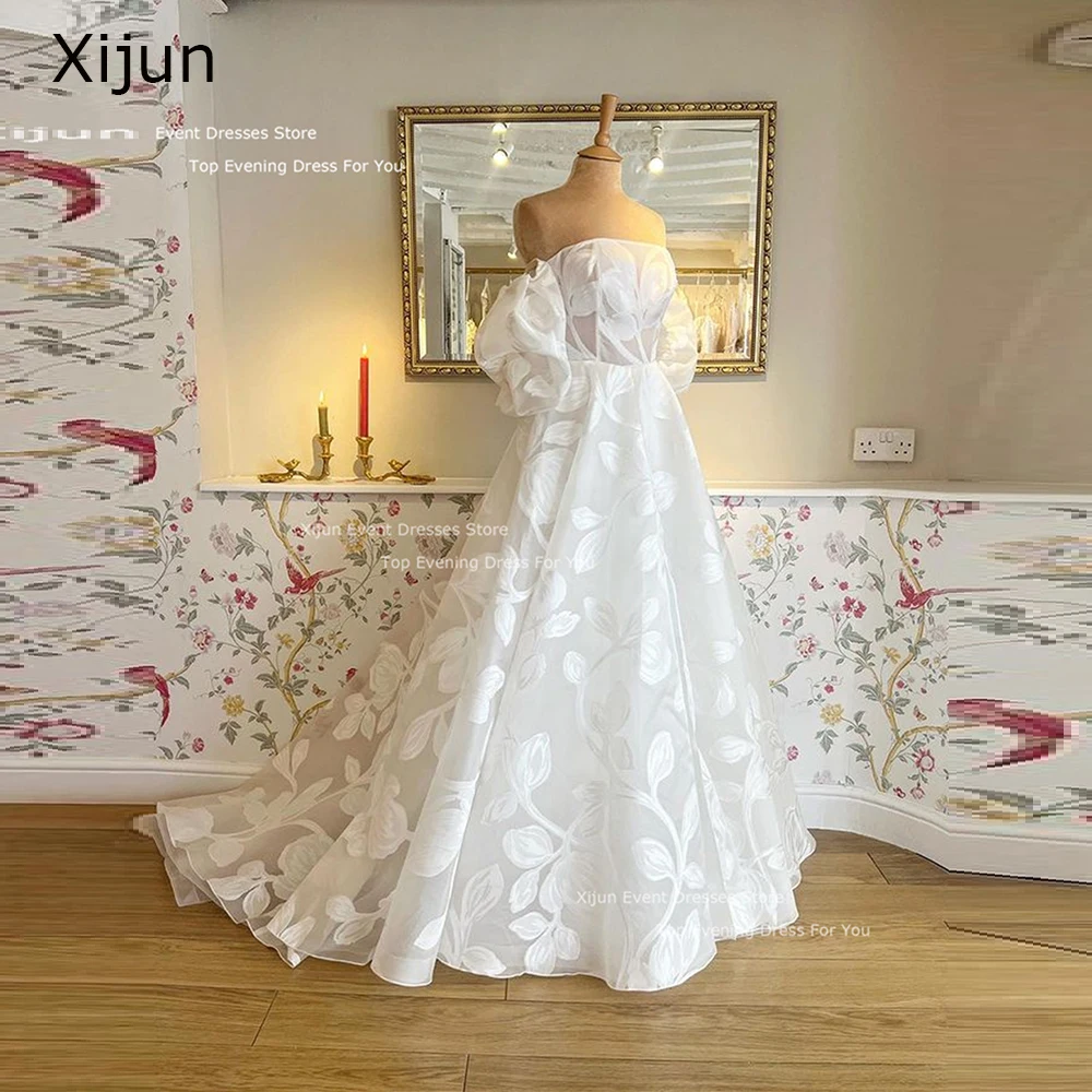 

Xijun Fairy A-Line Wedding Dresses Flower Appliques Bridal Gown Sweep Train 2023 Formal Prom Dresses Pleats vestidos de novia