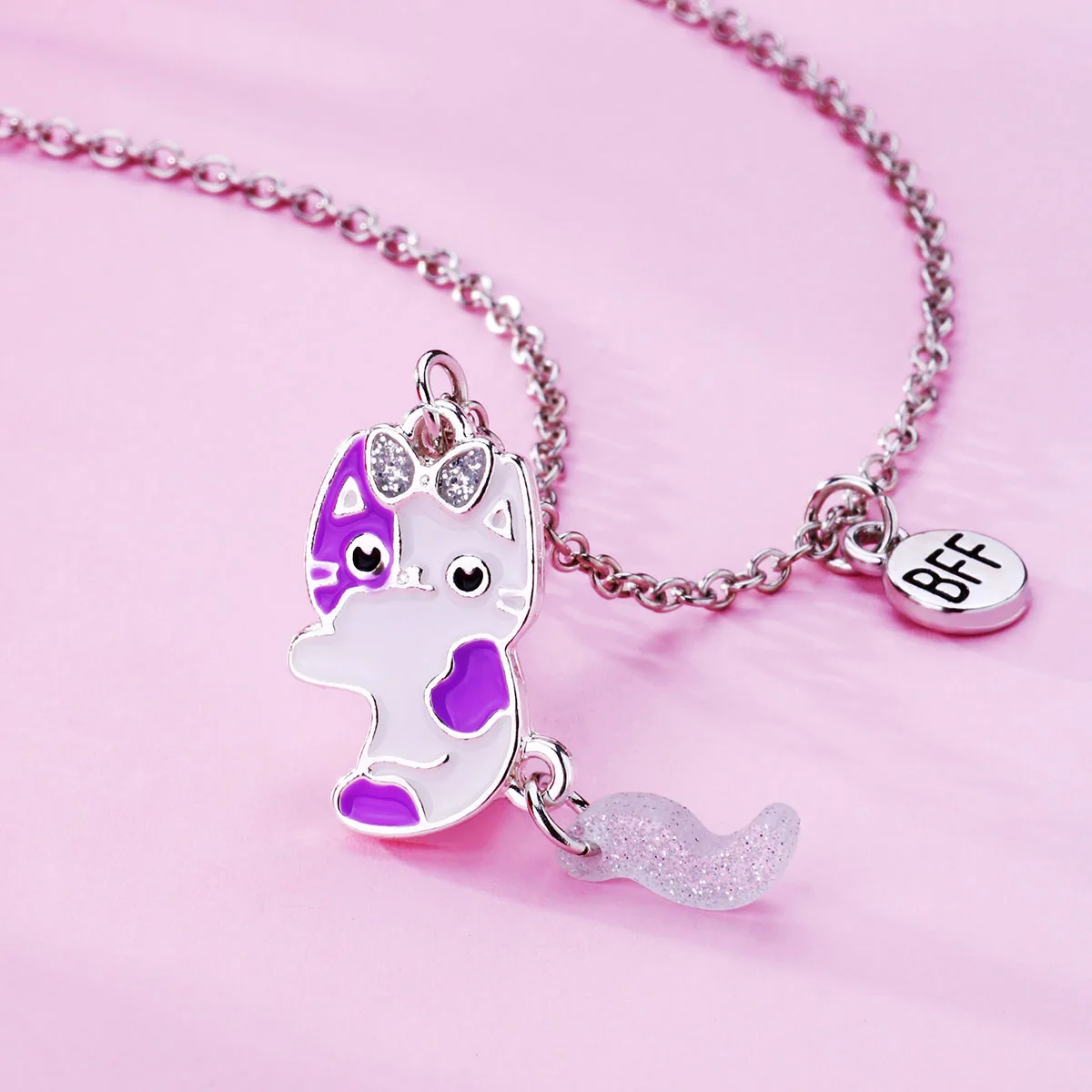 

2PCS/Set Cartoon Cat Shape Pendant Chain Best Friends Necklace BFF Friendship Children's Jewelry Gift for Girls