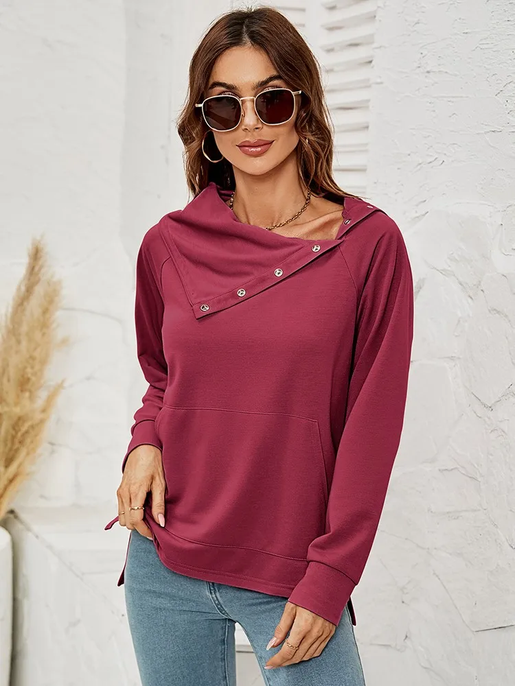 

Autumn Solid Sweatshirts For Women 2022 New Fashion Pile Collar Long Sleeve Pocket Loose Tops Female Oversized Casual Pullovers