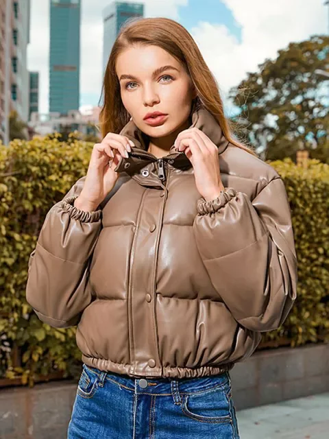 2022New degrees PU Parka Jacket Elegant Thick Winter Coat Women Jacket 2022 Leather Jacket For Women