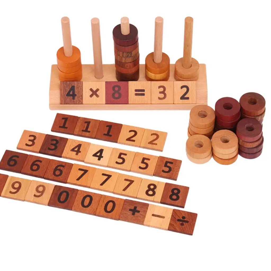 

76pcs Wooden Montessori Numbers Counting & Calculating Mathematics Blocks Children Kids Math Activity
