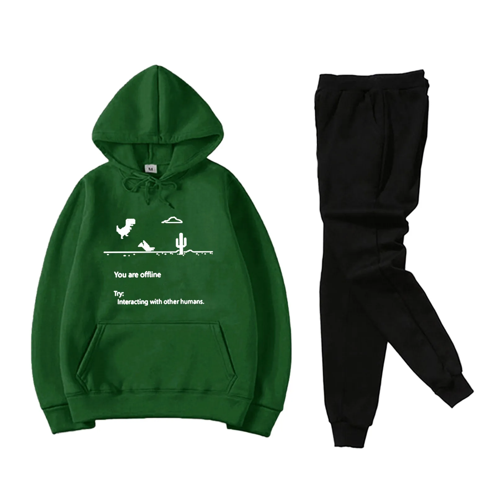 

Men And Women Blouse Top Set Autumn And Winter Leisure Printed Soft Set Long Sleeve Hooded Sweater Pants Sports Set