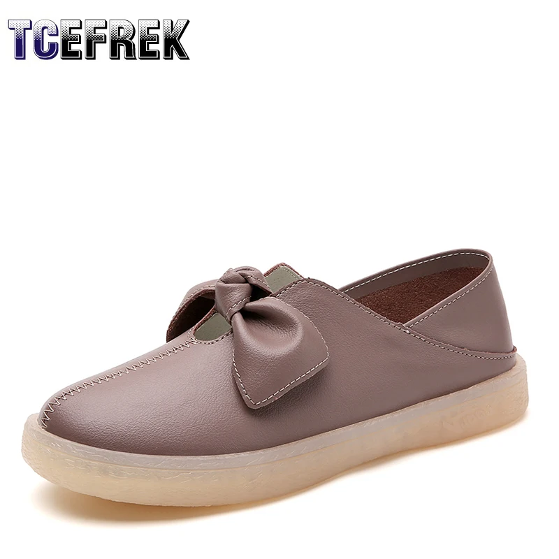 

Brand Fashion Woman Flat Shoes Ladies Quality Leather Shoe Casual Loafers Women Slip On Flats Lady Solid butterfly-knot Shoes