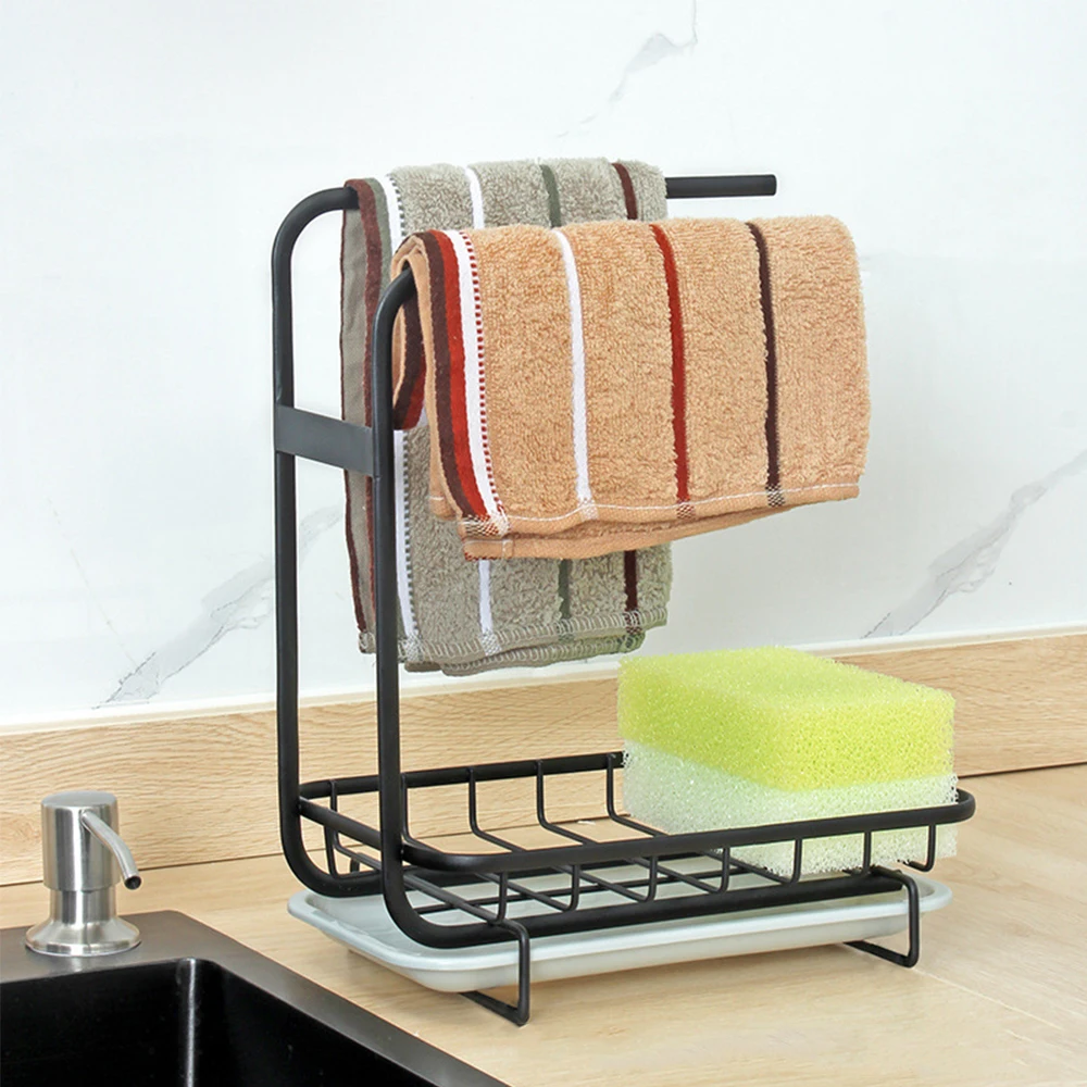 

Rag Sponge Holder with Drain Pan for Kitchen Sink, Kitchen Sink Caddy Organizer for Sponge Brush Soap Dish Dishcloth Rack