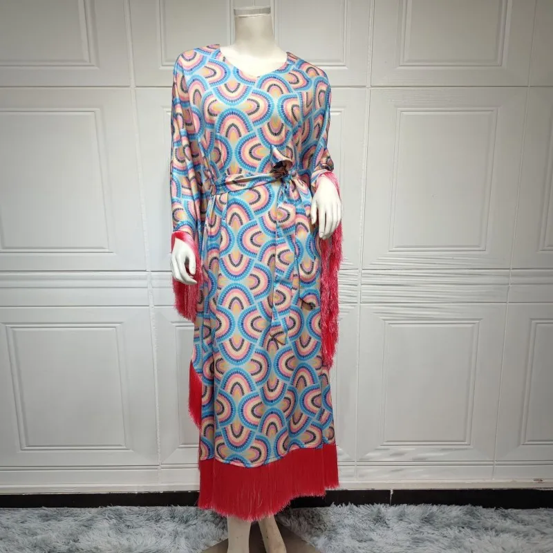 Muslim Abaya For Women Fashion Fringe Panel Doll Sleeve Loose Dress Party Long Dress Dubai Islamic Chic Print Ankara Robes New