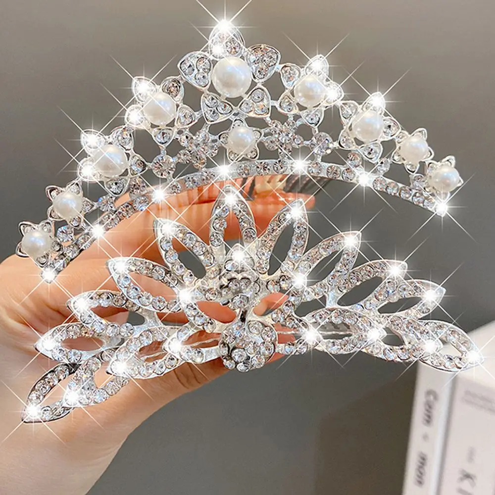 

Temperament Shinny Princess Headdress Sweet Lovely Flower Large Tiara Headwear Children's Hair Comb Korean Style Crown