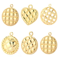 gold color lattice geometric charms for earrings bracelet necklace jewelry making heart round designer diy pendant accessories