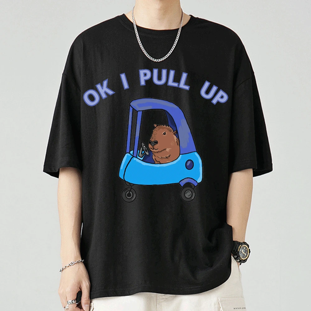 

Ok I Pull Up Capybara Print T-shirt Men Women Fashion Casual Oversized T-shirts Pure Cotton Gothic Tee Short Sleeve Streetwear