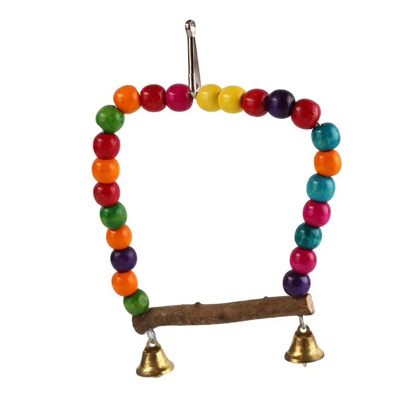 

1PC Natural Wooden Parrots Swing Toy Birds Colorful Beads Bird Supplies Bells Toys Perch Hanging Swings Cage for Pets