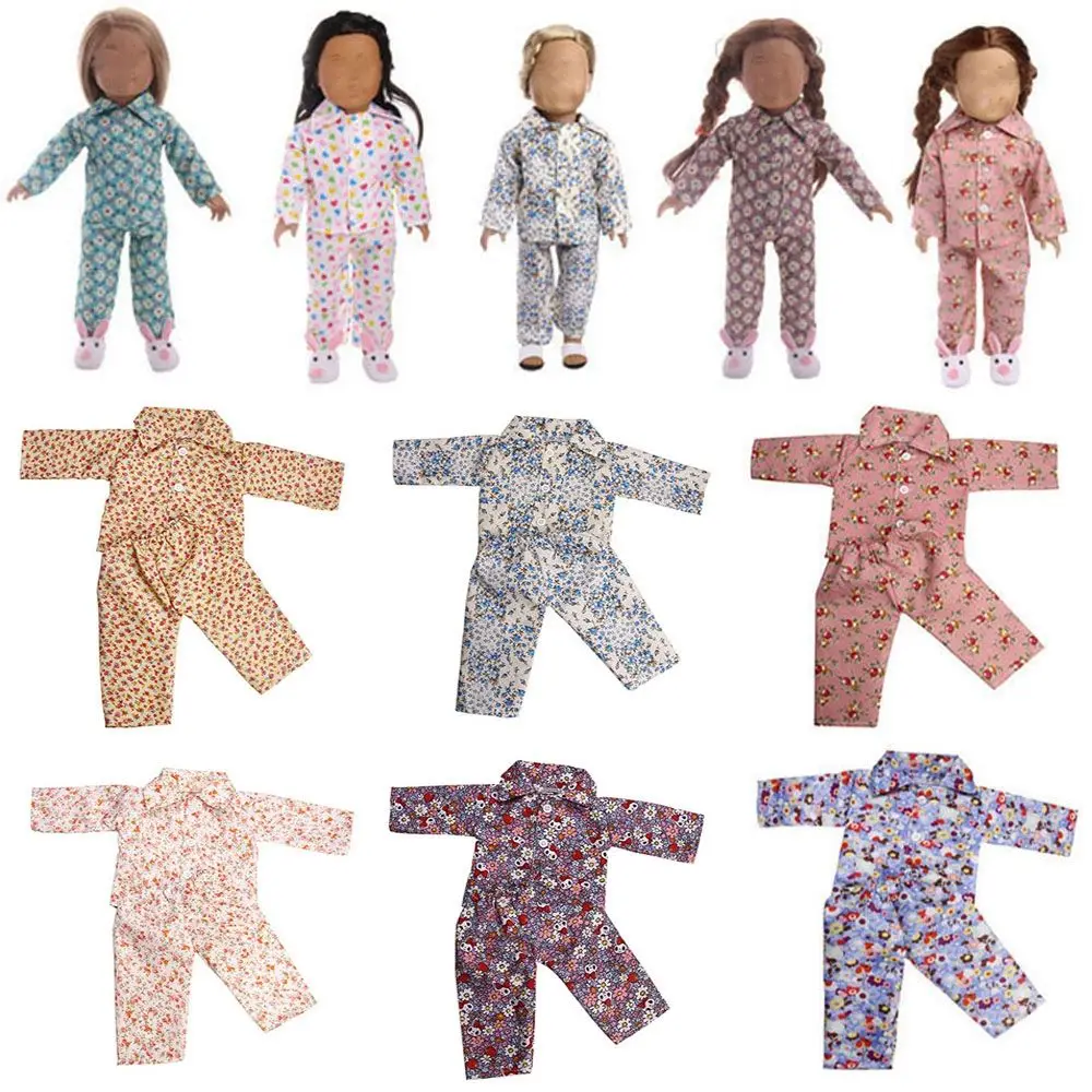 

Одежда для сна ручной работы для 18-дюймовых кукол, аксессуары для одежды, пижамы с мультяшным принтом для девочек 43 см, милая кукольная Пижам...