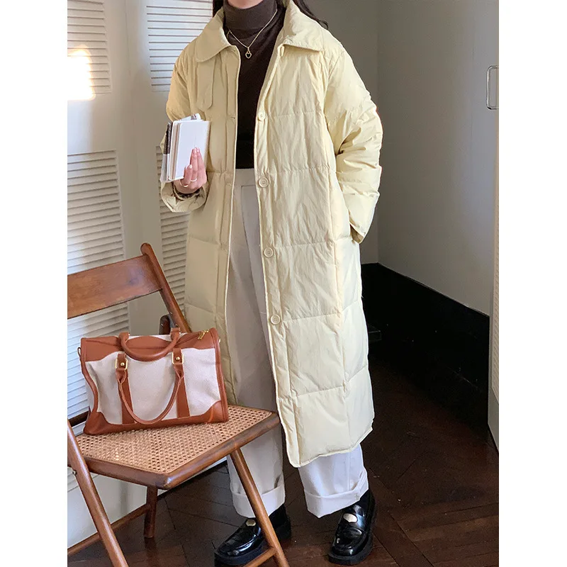 Autumn Winter Down Jacket Lapel Button Loose Long Coat Thin Comfortable Cold Insulation Thick Warm Bread Cotton Women's Blouse