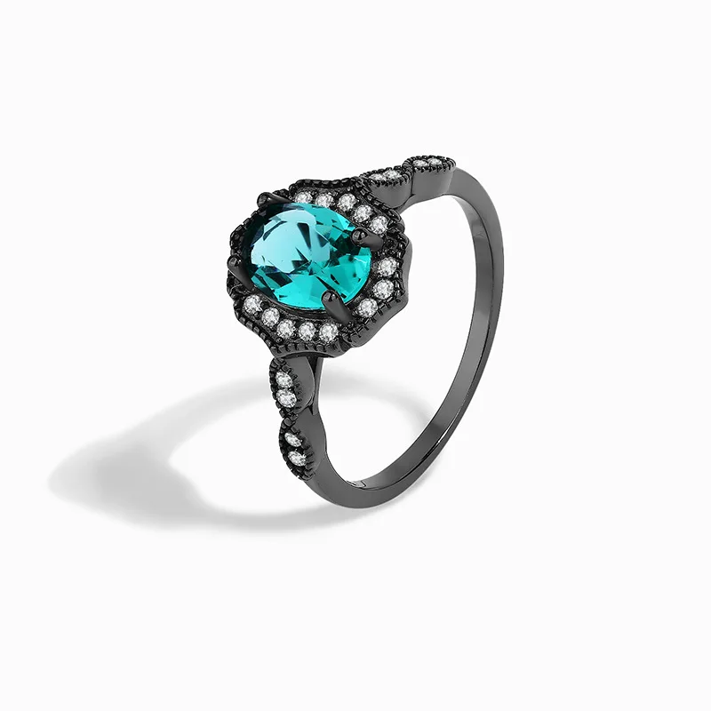 

Hot Sale S925 Sterling Silver Black Gold Paraiba Glass Oval Silver Delicate High Quality Women's Ring