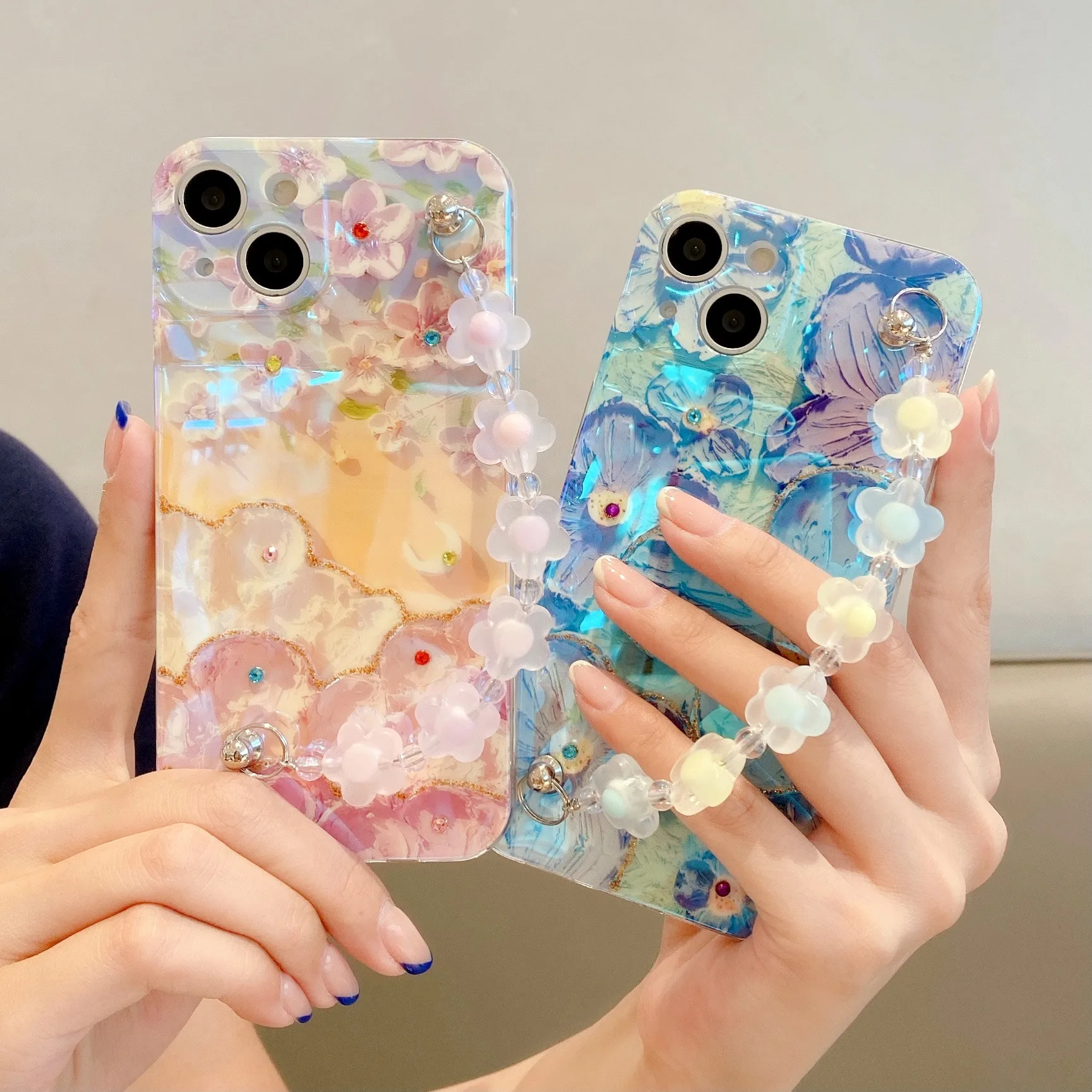 

Diamond Flower Phone Case For Samsung Galaxy S23 S22 S21 Plus S20FE S21FE A73 A53 A33 A32 A22 Glitter Chain Silicone Phone Cover