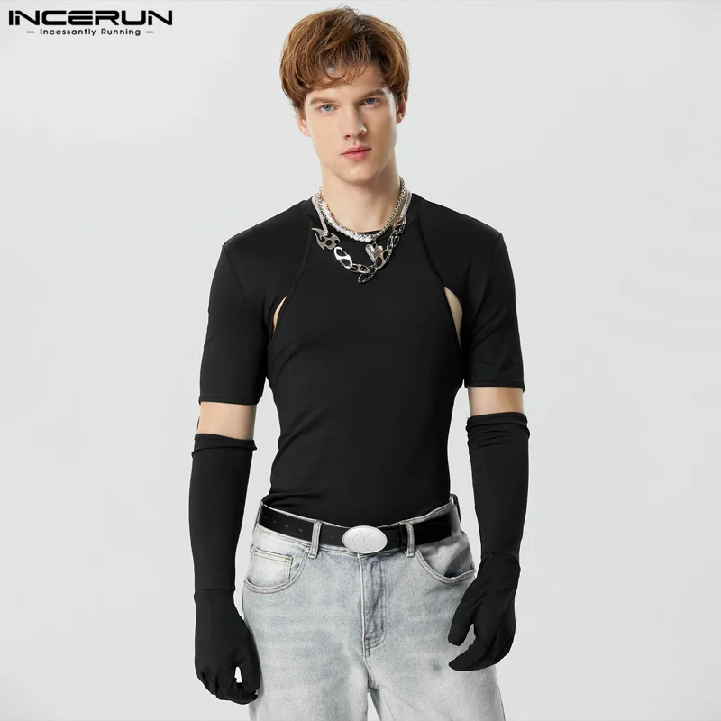 

INCERUN Tops 2023 American Style Fashion New Mens Hollow Design Thimble Camiseta Casual Simple Solid Long Sleeved T-shirts S-5XL