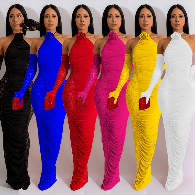 

Beach Clothes Women 2023 Swim Cover Up Dress Pure Color Gauntlet Hollow Lace Solid Spandex Summer For Beaches Fashion Exit Of