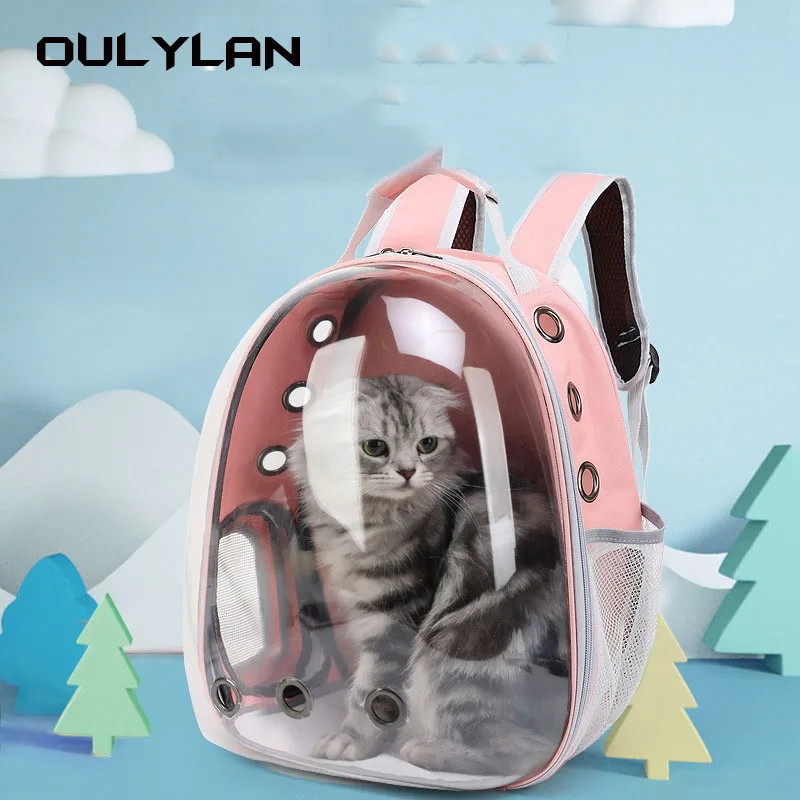 

Портативная сумка для переноски кошек Oulylan, вместительный рюкзак для домашних животных, дышащий портативный прозрачный рюкзак для перевозки щенков и собак