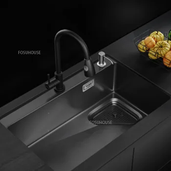 Kitchen Furniture Black 304 Stainless Steel Nano Sink Single Kitchen Sink  Undermount Sink Home Improvement  Kitchen Fixtures 1