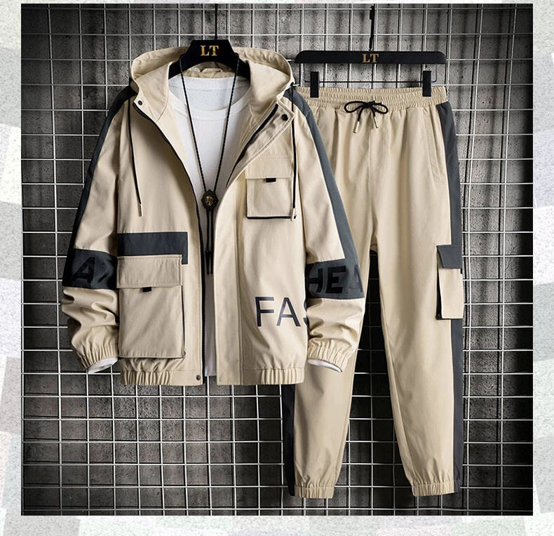 Harajuku Style Tracksuit Men 2 Piece Set Long Sleeve Hoodie Jacket and Sweatpants Men Jogging Suit Lightweight Clothes Autumn