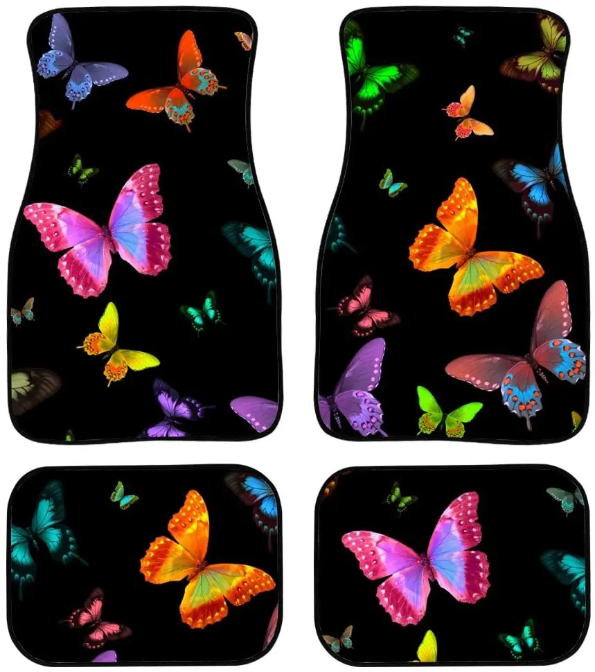 

Colorful Butterflies Car Floor Mat for Women Universal Premium Thick Plush Front/Rear Carpet fit Most Auto Truck Van SUV